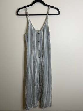 Billabong Blue and White Striped Button-Front Maxi Dress size medium